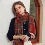 Warm Plaid Tassel Scarf for Women, Mid-Length