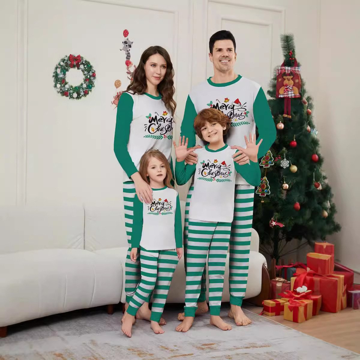 Cozy Family Christmas Suit Blue & White Striped Letters