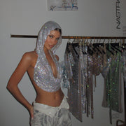 Sexy Metal Sequin Hooded Vest for Women