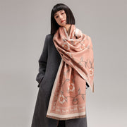 Double-Sided Thermal Scarf, Retro Floral Pattern, Imitation Cashmere