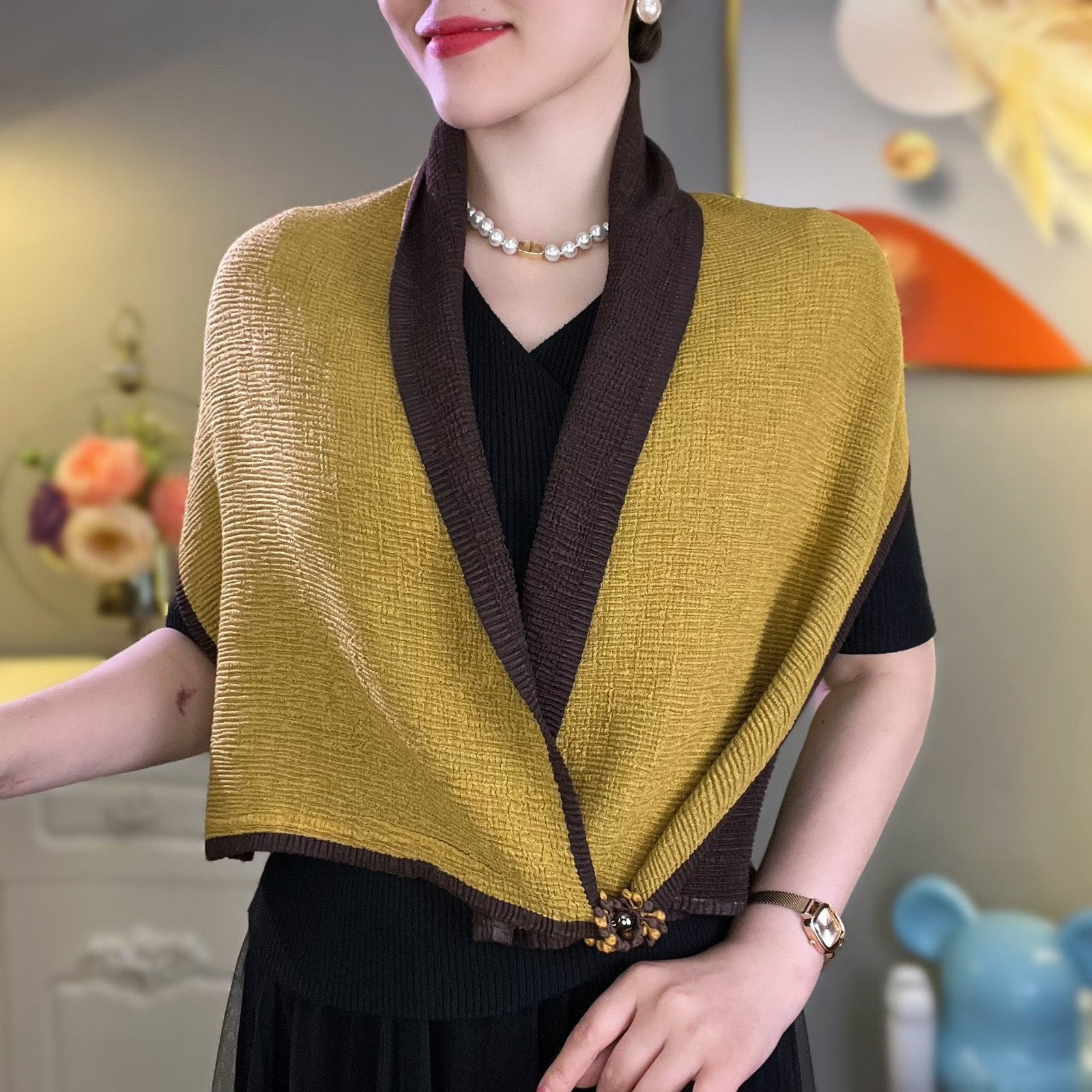 Double-Sided Flower Magnetic Snap Scarf for Women
