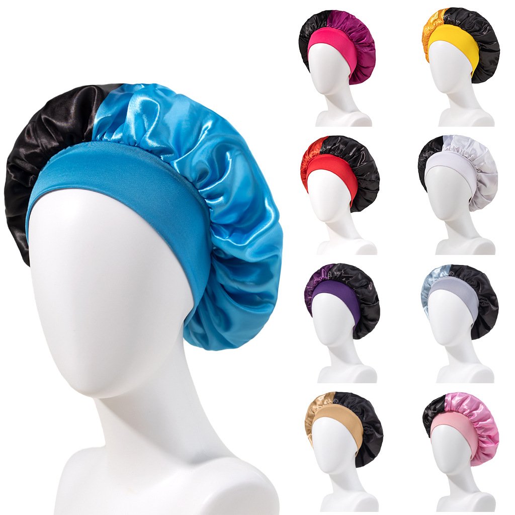 Wide-Brimmed Nightcap for Plus Sizes, Elastic Hair Care Cap
