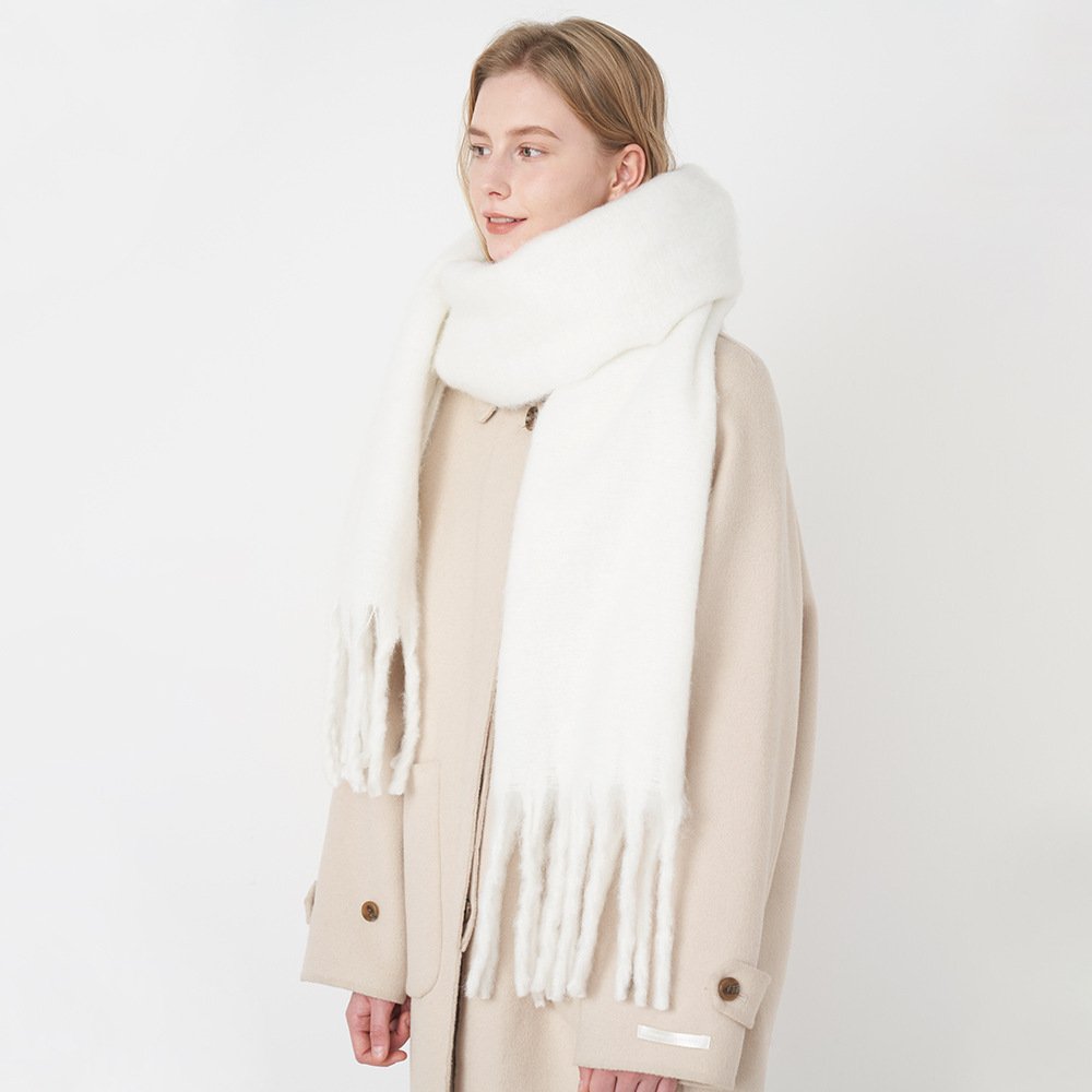 Soft Glutinous Solid Color Cashmere-like Tassel Scarf for Women