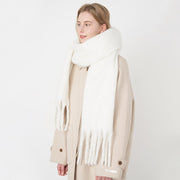 Soft Glutinous Solid Color Cashmere-like Tassel Scarf for Women