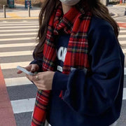Warm Red Checkered Scarf for Women