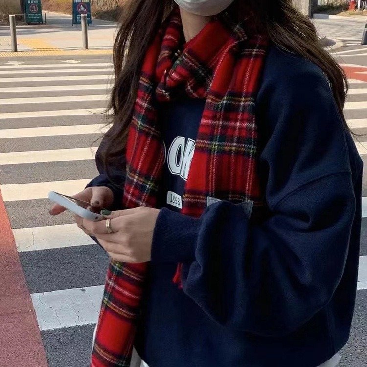 Warm Red Checkered Scarf for Women
