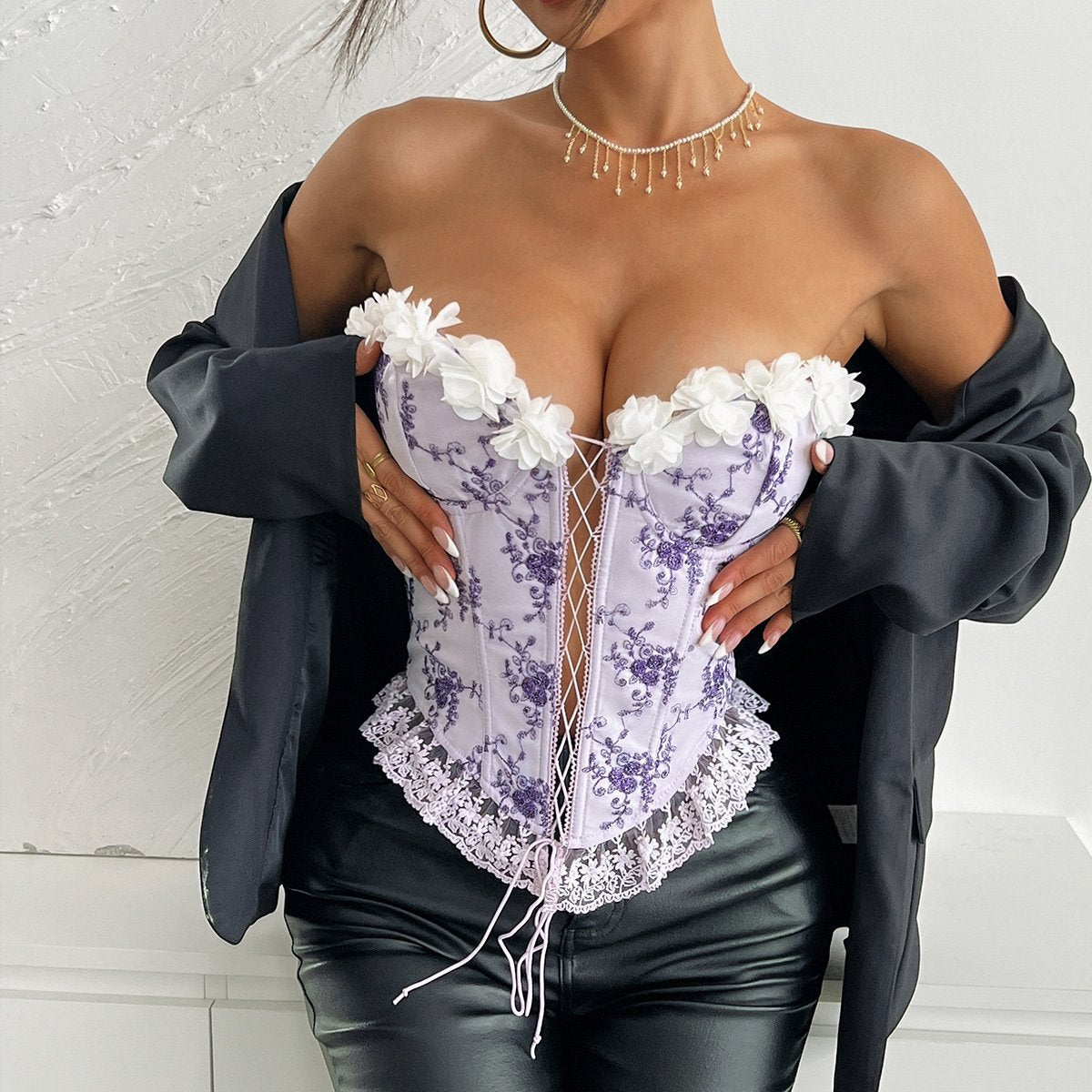 Lace Up Floral Vest for Women