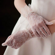 Elegant Lace Pearl Gloves for Women