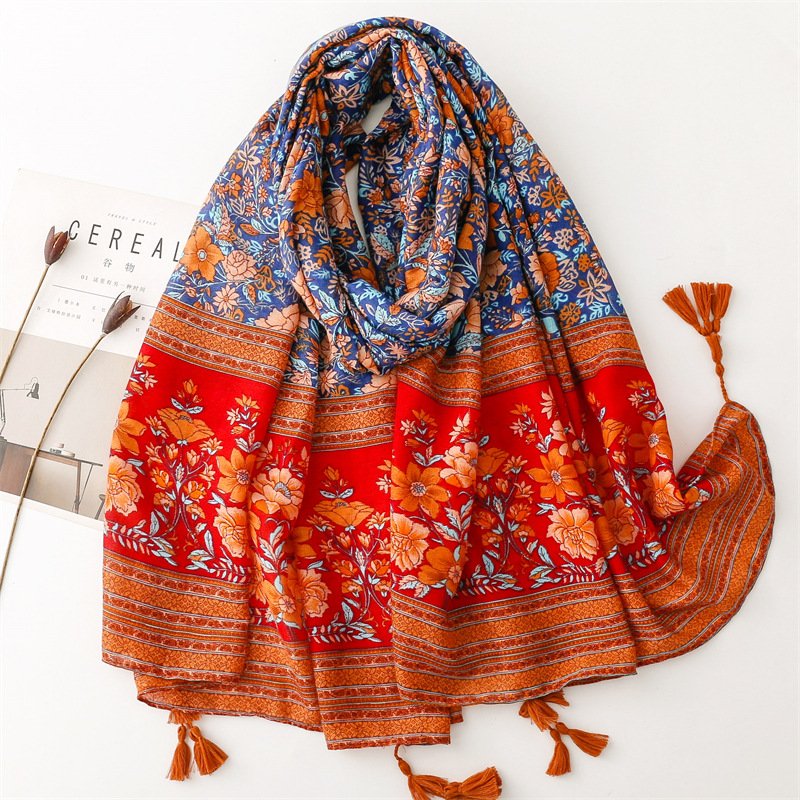 Warm Red and Blue Classic Shawl for Women