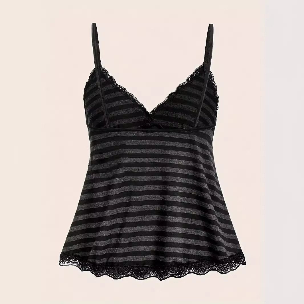 Lace-Collared Striped Blouse for Women