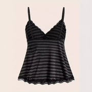 Lace-Collared Striped Blouse for Women
