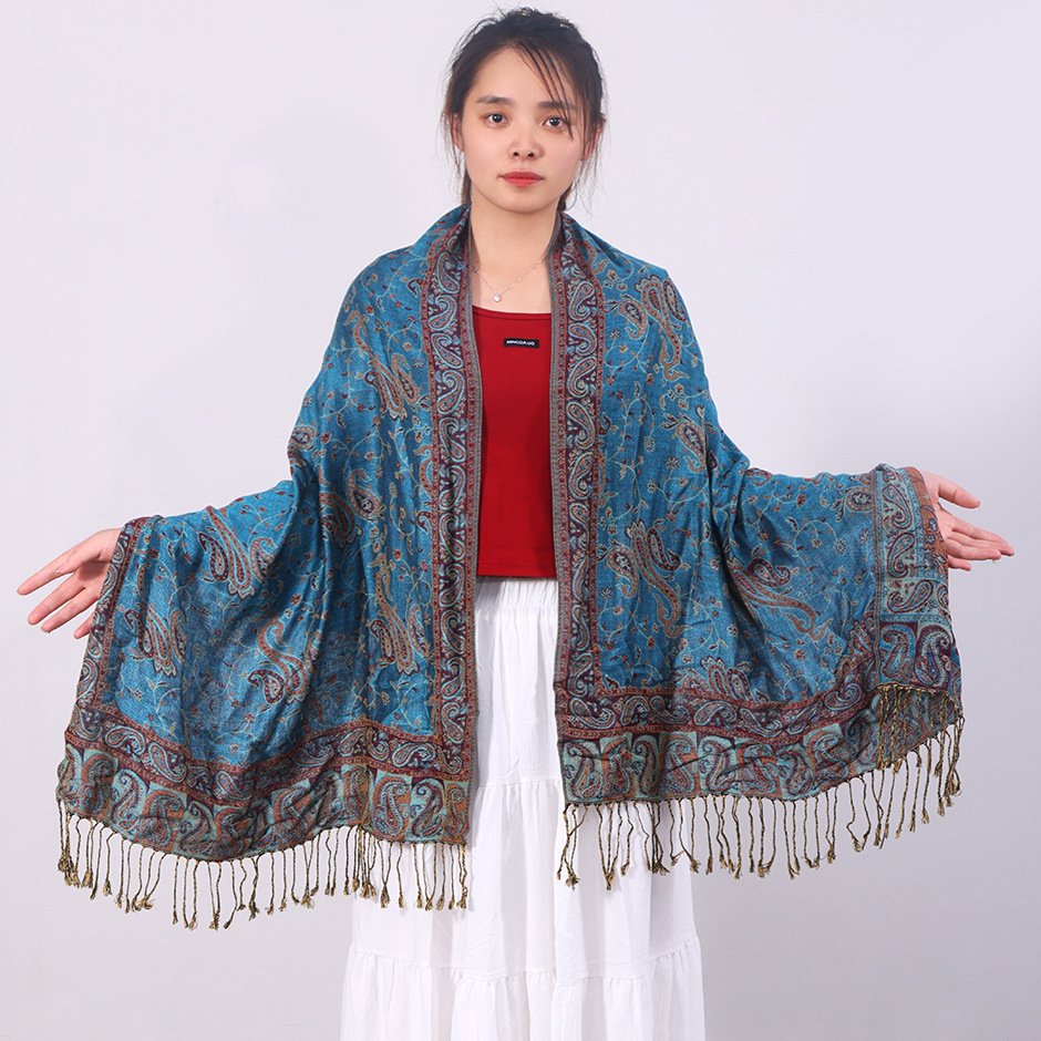 Four Seasons Jacquard Tassel Scarf for Women
