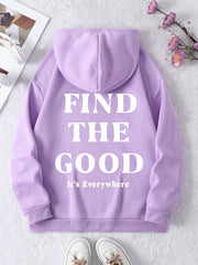 Cozy Brushed Letter Print Pullover Hoodie for Women