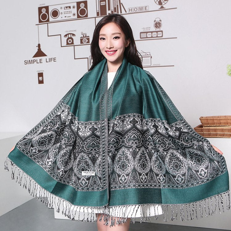 Elegant Jacquard Flower Scarf for Women
