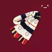 Christmas Pentagram Knitted Scarf with Fringe