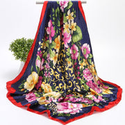Large Floral Artificial Silk Scarf for Women