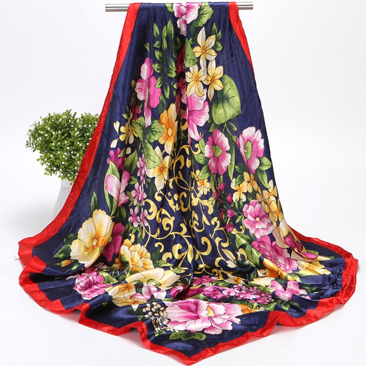 Large Floral Artificial Silk Scarf for Women