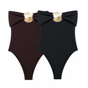 Black Swimsuit with Metal Decoration