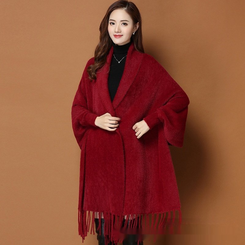 Warm Winter Shawl for Women - Faux Mink Scarf with Sleeves