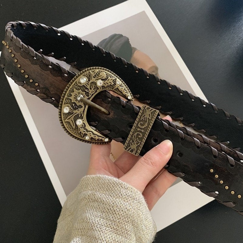 Distressed Brown Rivet Belt for Women