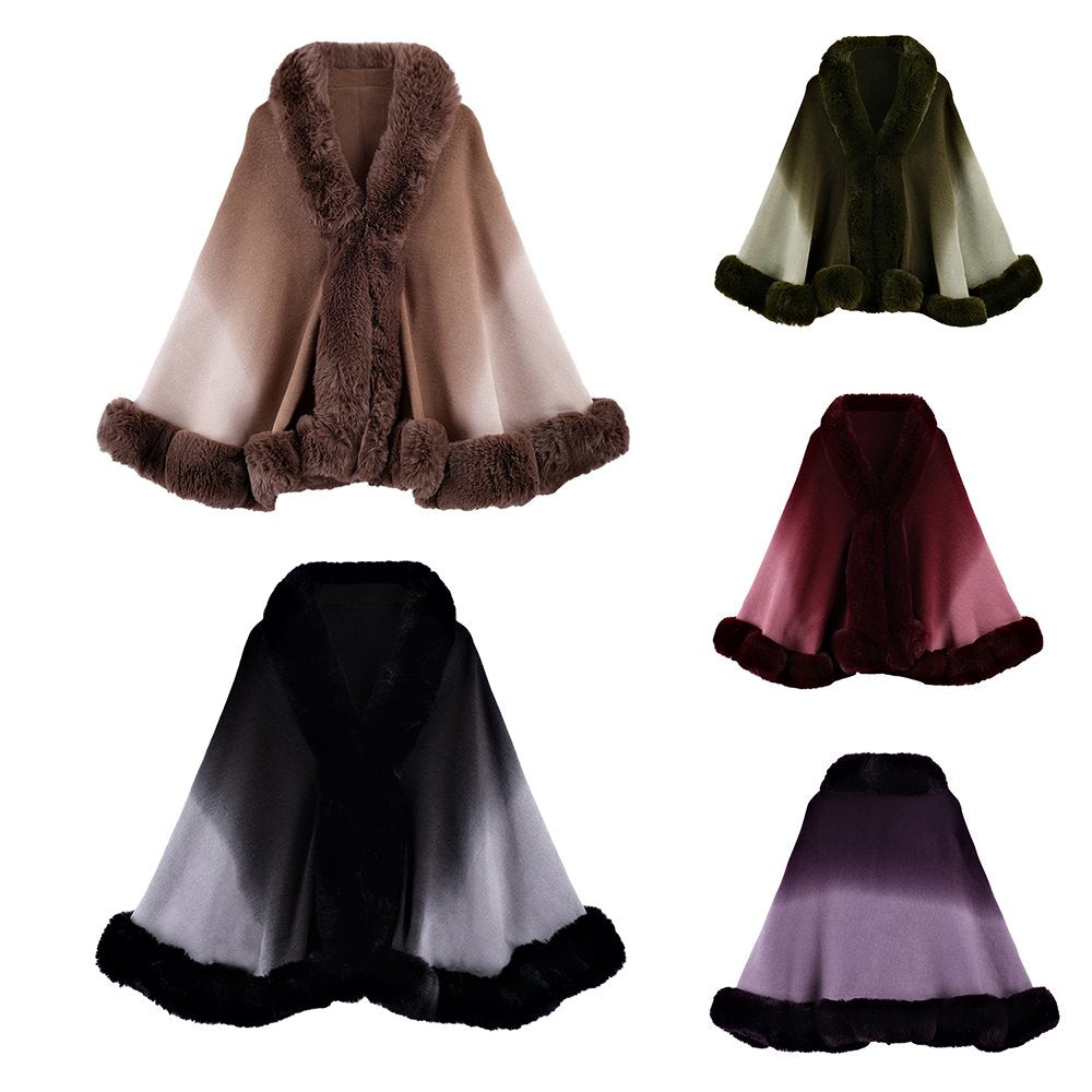 Gradient Artificial Rabbit Fur Collar Shawl for Women