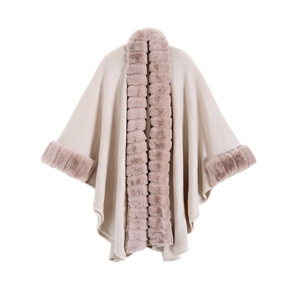 Cozy Oversized Knit Coat with Rabbit Fur Collar