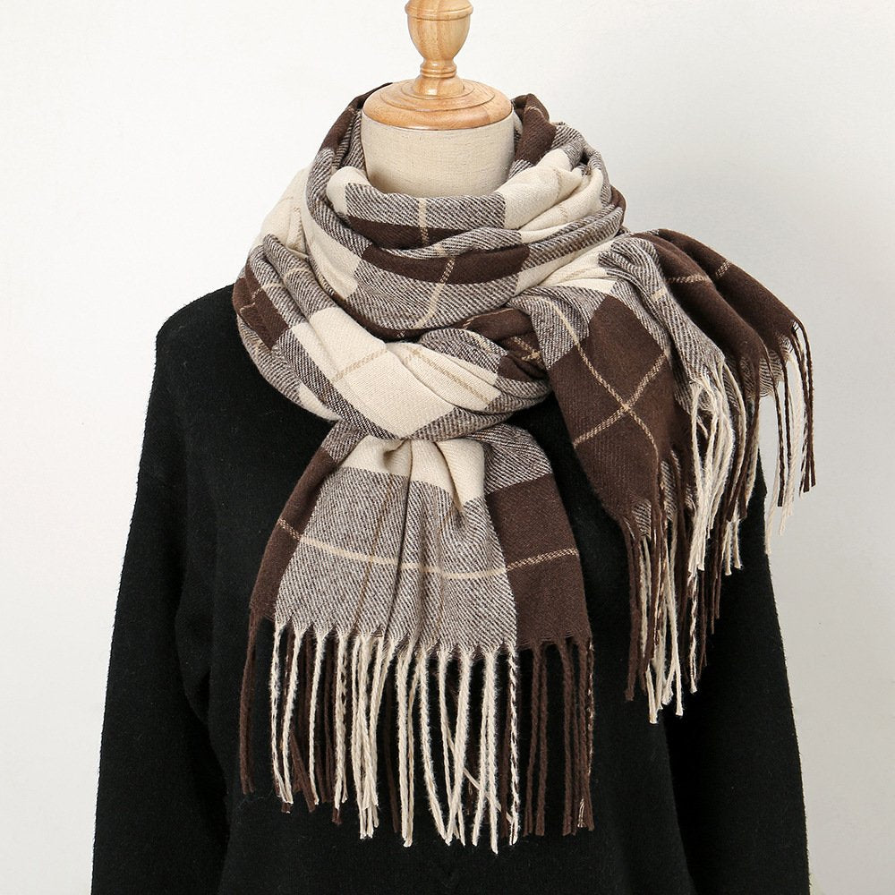 Warm Contrast Color Tassel Shawl Scarf