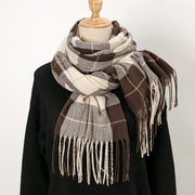Warm Contrast Color Tassel Shawl Scarf