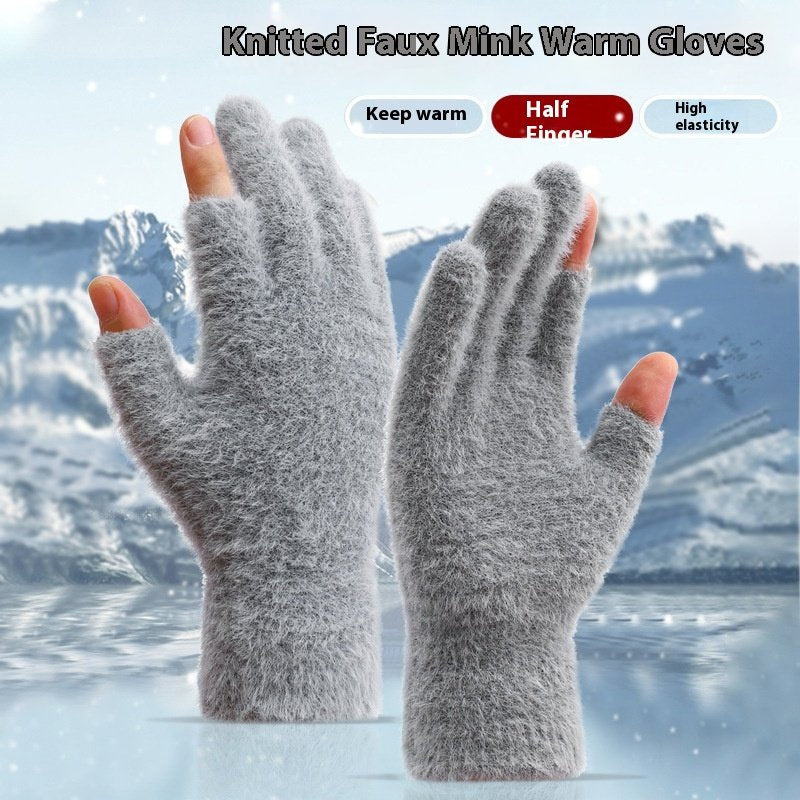 Warm Exposed Finger Gloves for Women - Winter Fashion Essentials