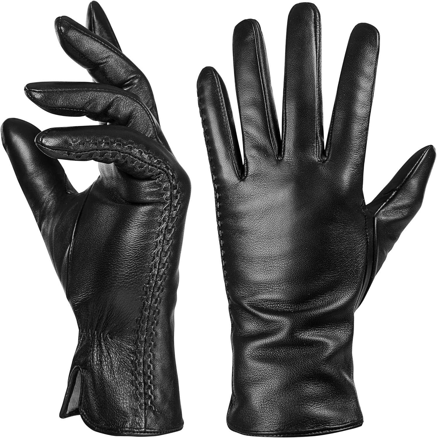 Warm Women's Leather Gloves for Winter