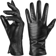 Warm Women's Leather Gloves for Winter