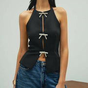 Sexy Halter Top Bowknot Collar Top