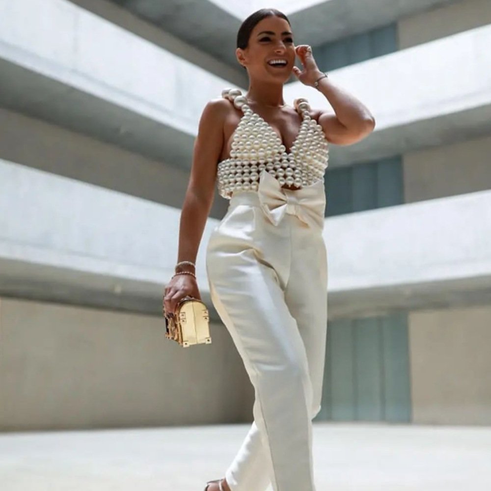 Sexy Pearl Suspender Vest for Women
