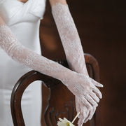Elegant Ivory White Lace Bride Photo Gloves for Women