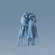 Warm Winter Shawl for Women - Blue Wool Tassel Scarf