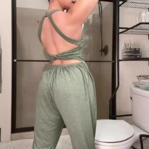 Sexy Lace-Up Sleeveless Hip-Lifting Jumpsuit