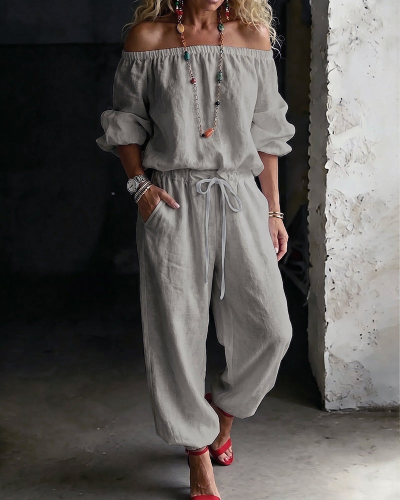 Chic One-Shoulder Top & Jogger Jumpsuit Set