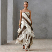 Womens Casual Striped Off-shoulder Sleeveless Dress