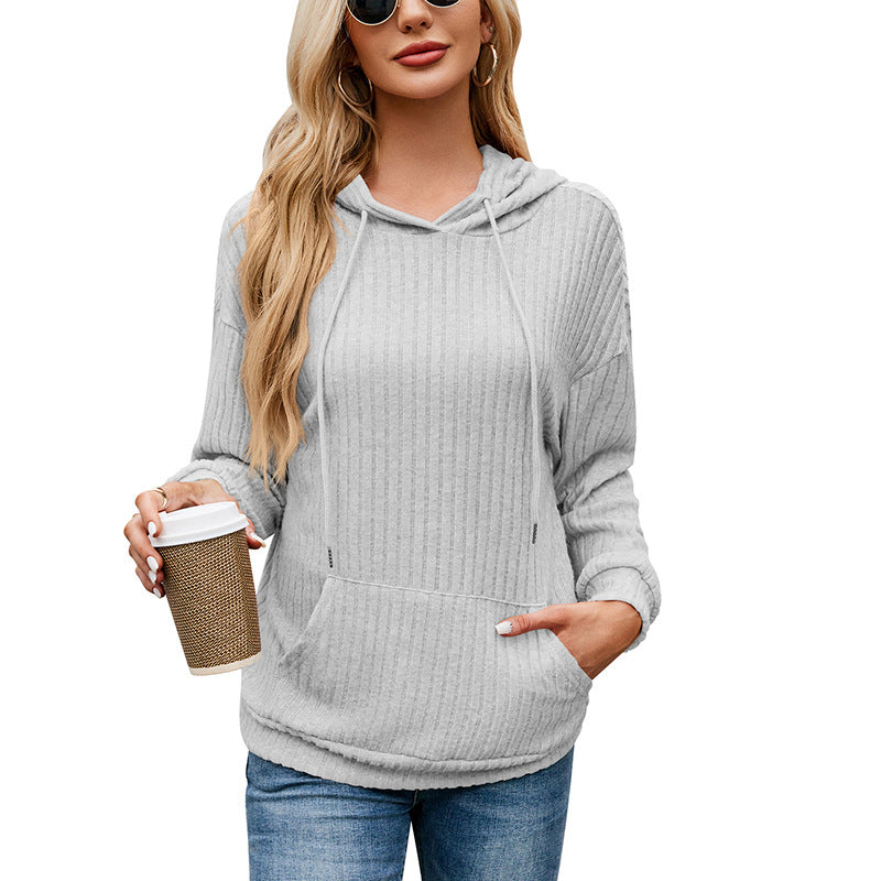 Women's Striped Hooded Kangaroo Pocket Sweatshirt