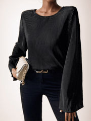 Women's Spring Summer Solid Color Round Neck Loose Fit Bell Sleeve Casual T-Shirt