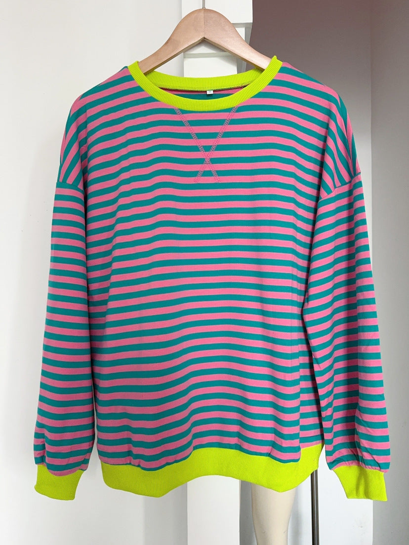 Colorful Striped Loose Pullover Sweatshirt