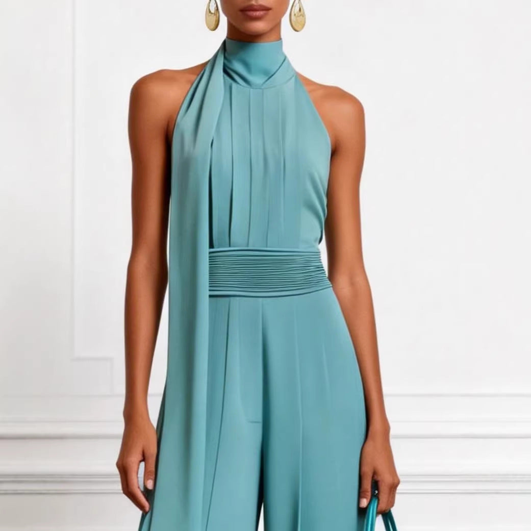 Elegant Solid Halter Sleeveless Jumpsuit