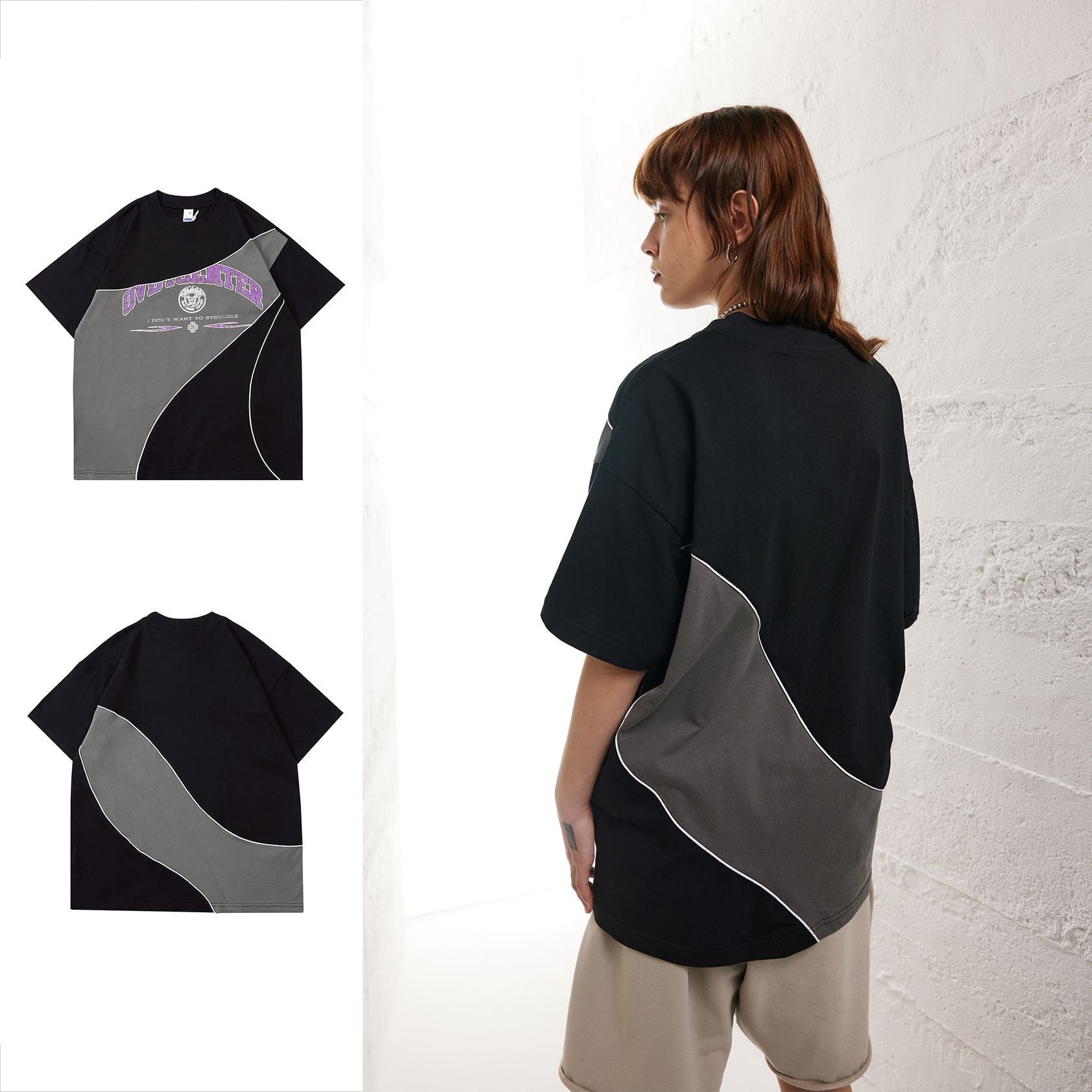Retro Colorblock Drop-Shoulder Short Sleeve Tee