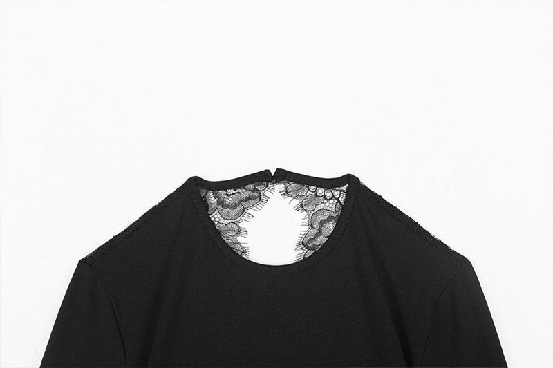 Open-back lace stitching long-sleeved jumpsuit