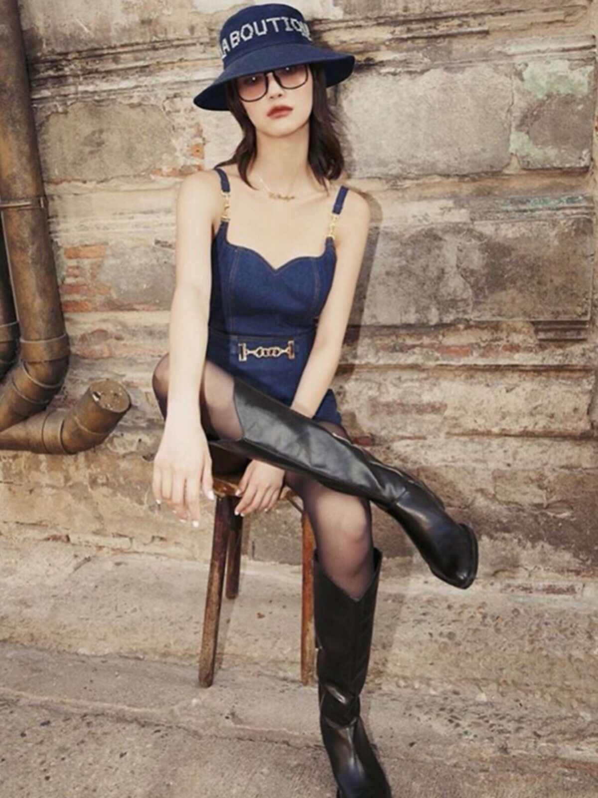 High-Waisted Sexy Strap Denim Jumpsuit for Women