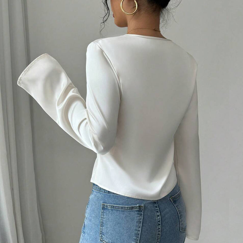 Elegant V-Neck Ruffled Flared Sleeve Blouse for Women