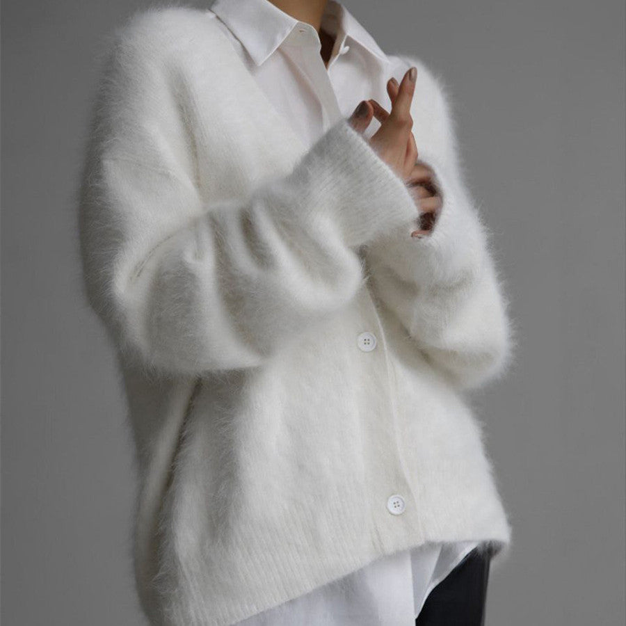 Cross-border Hot Sale Spring And Autumn Imitation Marten Cardigan Women Idle Style Loose Sweater Coat Soft Long-sleeved Sweater Women