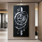 1pc Unframed Abstract Clock Art Canvas - 27.5x55.1in, Black & Golden Mechanical Design with Roman Numerals, Perfect for Living Room, Office, Classroom, Bathroom, Bedroom, or Kitchen Decor - Ideal Room Gift, Clock Wall Decor