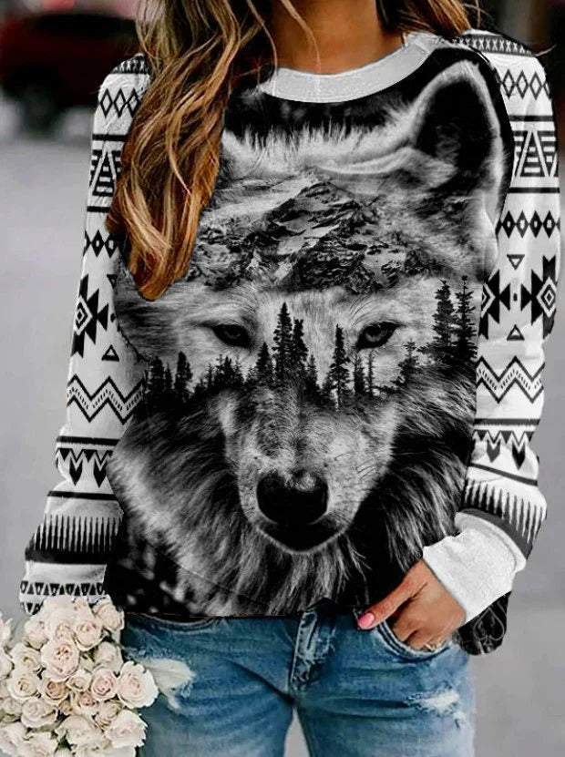 Women's Casual 3D Print Loose Pullover Sweater