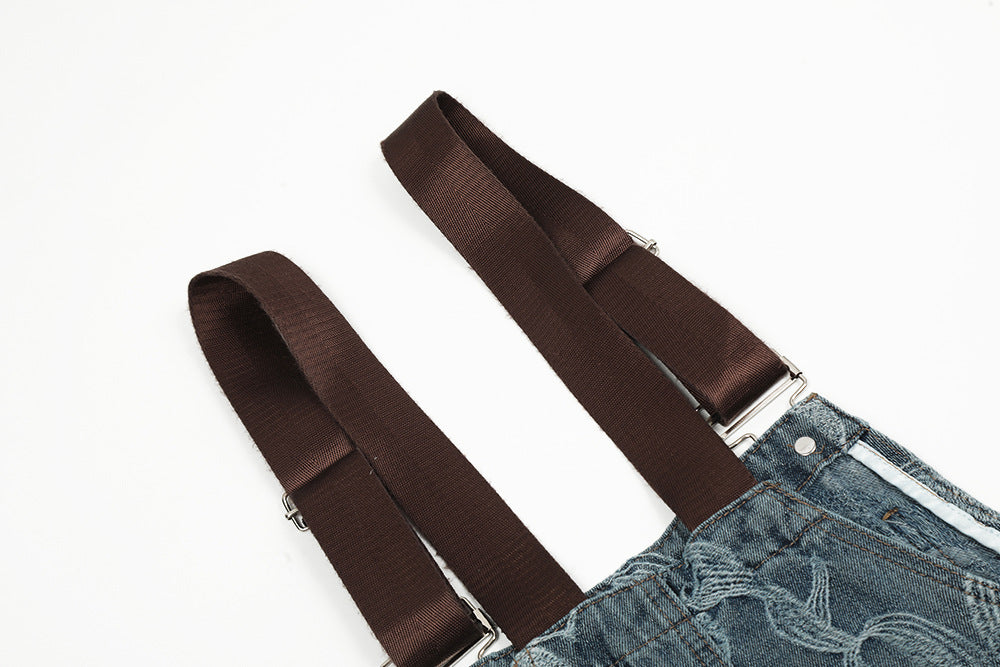 Men's Flower Jacquard Denim Suspender Overalls